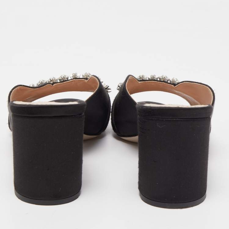 Pre Owned Miu Miu Black Satin Star Slide Sandals Size 38