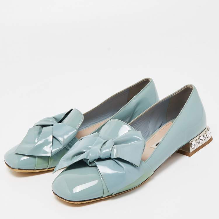 Miu miu bow patent discount leather jewel smoking slippers