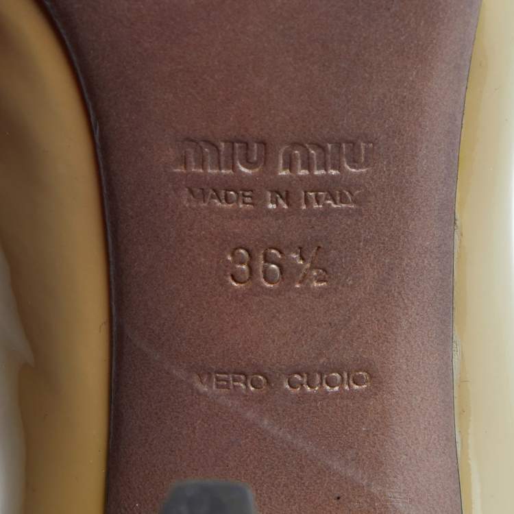 Pre Owned Miu Miu Green Patent Leather Bow Peep Toe Pumps Size 36.5