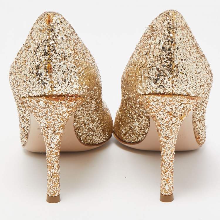 Pre Owned Miu Miu Gold Glitter Pointed Toe Pumps Size 38