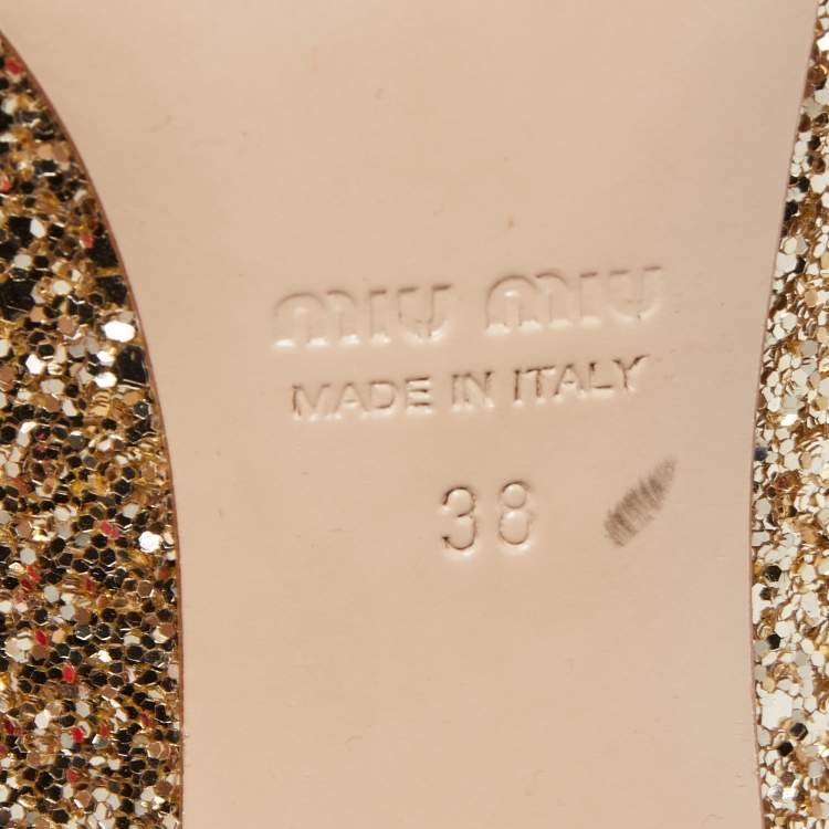 Pre Owned Miu Miu Gold Glitter Pointed Toe Pumps Size 38