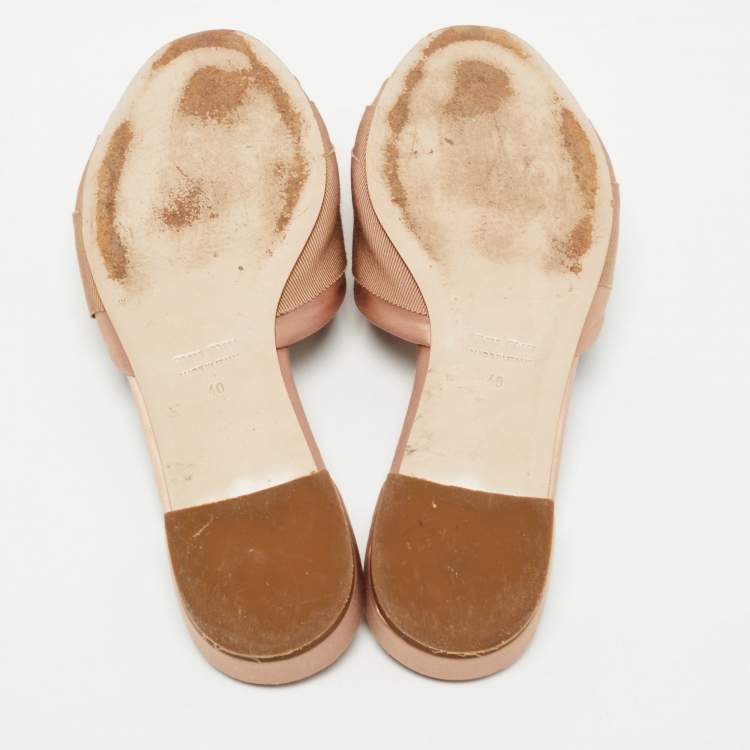 Pre Owned Miu Miu Beige Satin and Crystal Slide Flats Size 40