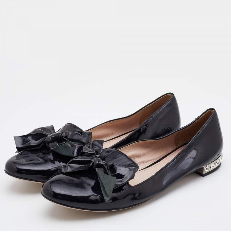 Miu Miu Black Patent Leather Bow Ballet Flats Size 40.5 Miu Miu