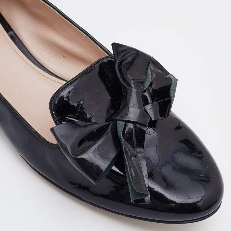 Pre Owned Miu Miu Black Patent Leather Bow Ballet Flats Size 40.5