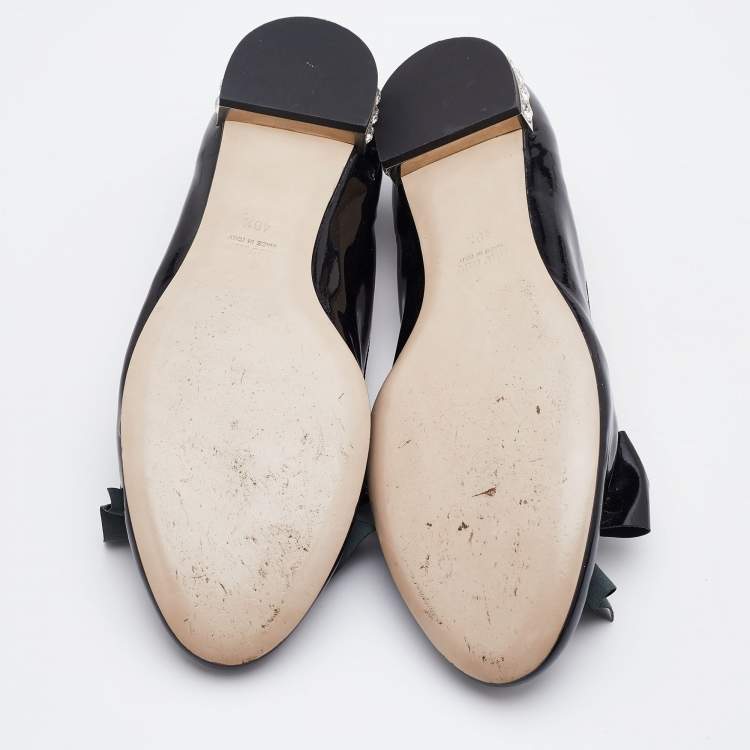Pre Owned Miu Miu Black Patent Leather Bow Ballet Flats Size 40.5