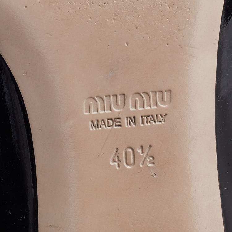 Pre Owned Miu Miu Black Patent Leather Bow Ballet Flats Size 40.5
