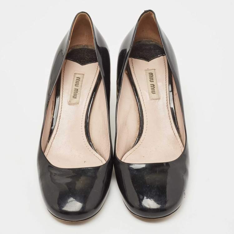Pre Owned Miu Miu Black Patent Leather Crystal Embellished Heel Pumps Size 39