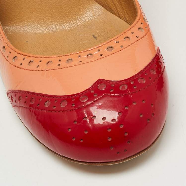 Pre Owned Miu Miu Multicolor Patent Leather Brogue Block Heel Pumps Size 40