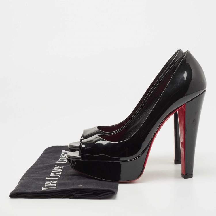 Pre Owned Miu Miu Black Patent Leather Peep Toe Pumps Size 37.5