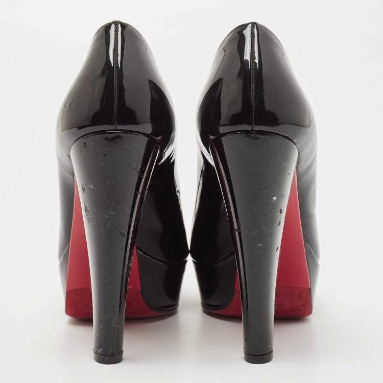 Pre Owned Miu Miu Black Patent Leather Peep Toe Pumps Size 37.5