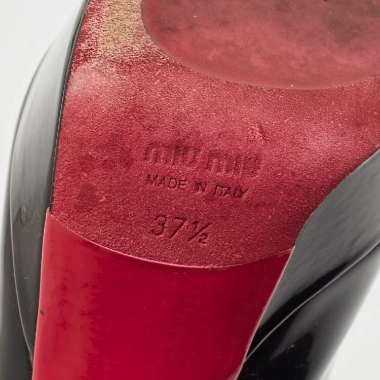 Pre Owned Miu Miu Black Patent Leather Peep Toe Pumps Size 37.5