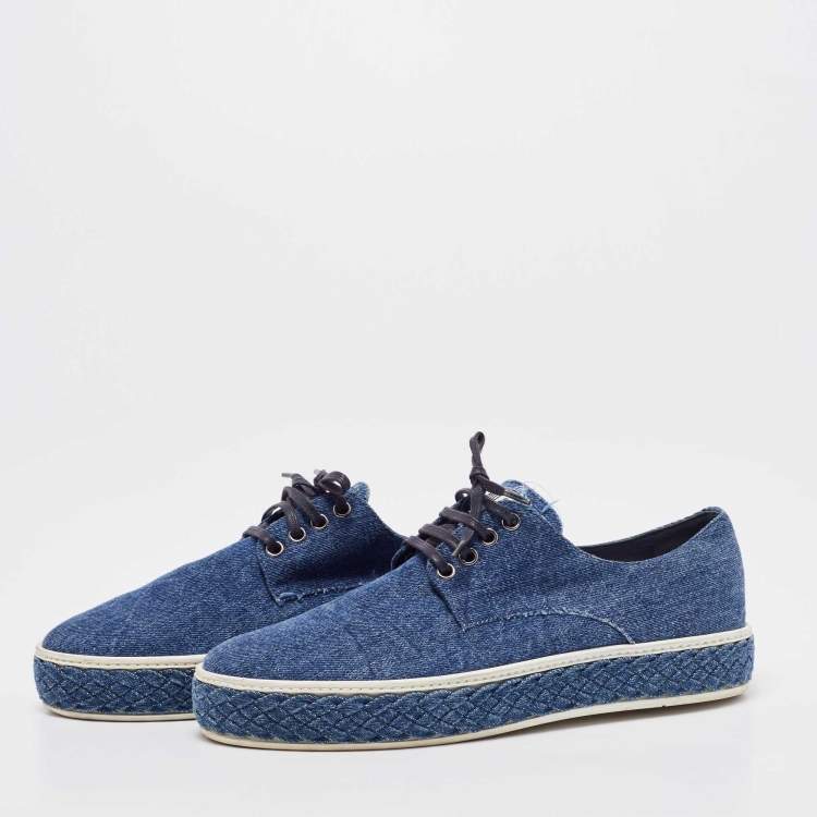 Pre Owned Miu Miu Blue Denim Low Top Lace Up Sneakers Size 37.5