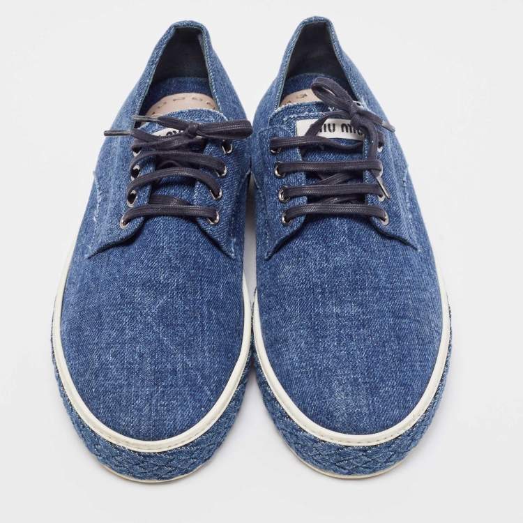 Pre Owned Miu Miu Blue Denim Low Top Lace Up Sneakers Size 37.5