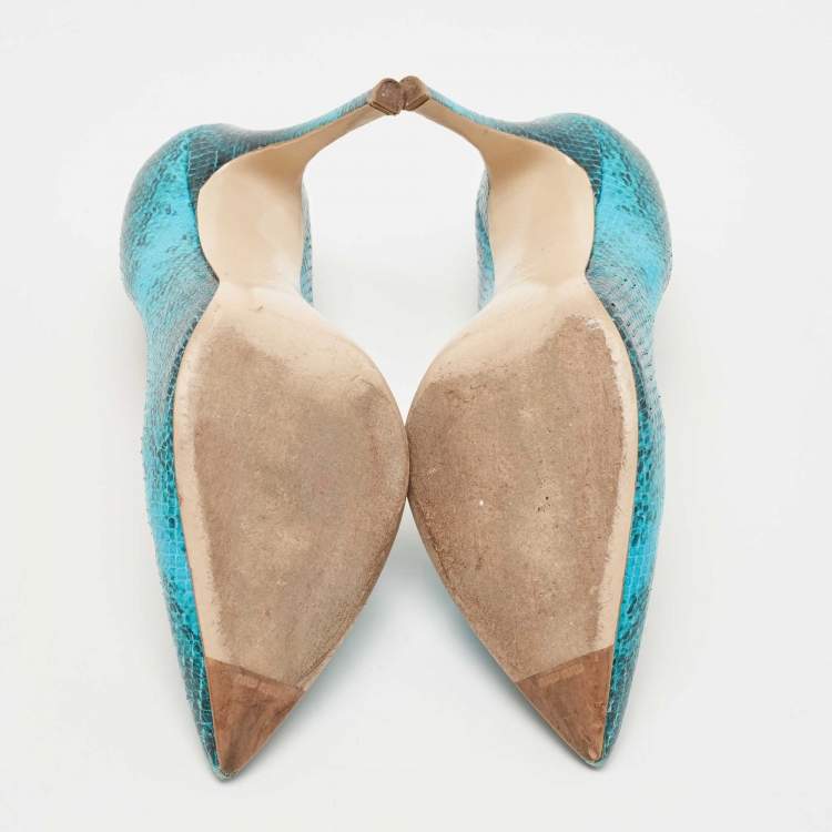 Pre Owned Miu Miu Blue/Black Embossed Snakeskin Pointed Toe Pumps Size 39.5