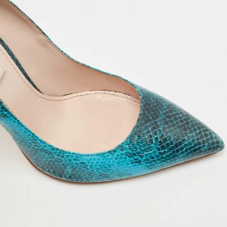 Pre Owned Miu Miu Blue/Black Embossed Snakeskin Pointed Toe Pumps Size 39.5