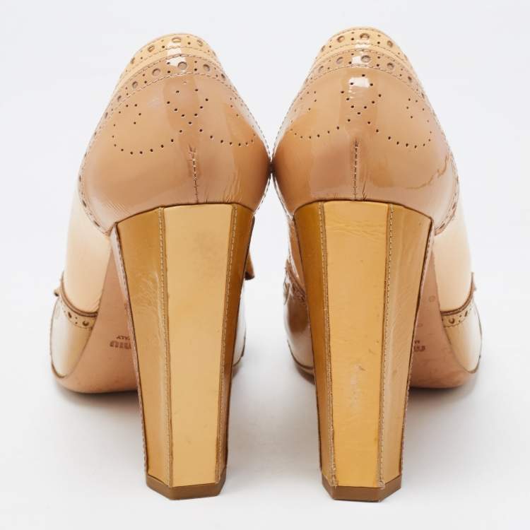 Pre Owned Miu Miu Tricolor Brogue Patent Leather Ruffle Pumps Size 40.5