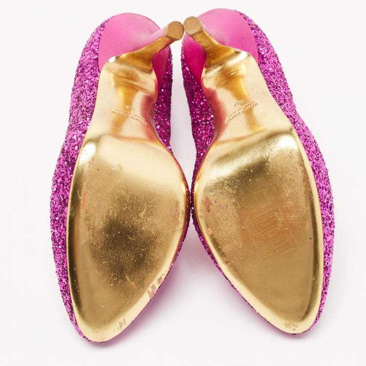 Pre Owned Miu Miu Purple Coarse Glitter Pumps Size 38
