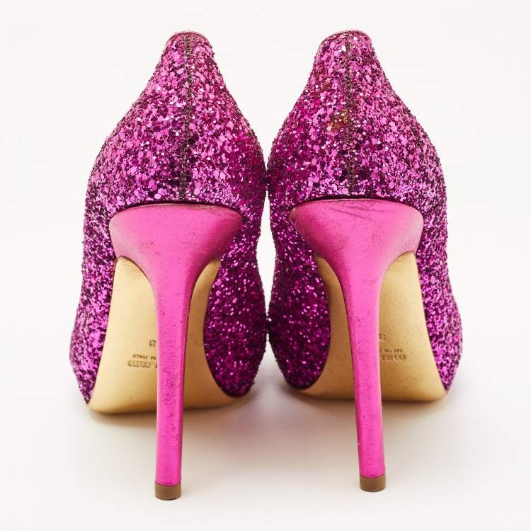 Pre Owned Miu Miu Purple Coarse Glitter Pumps Size 38