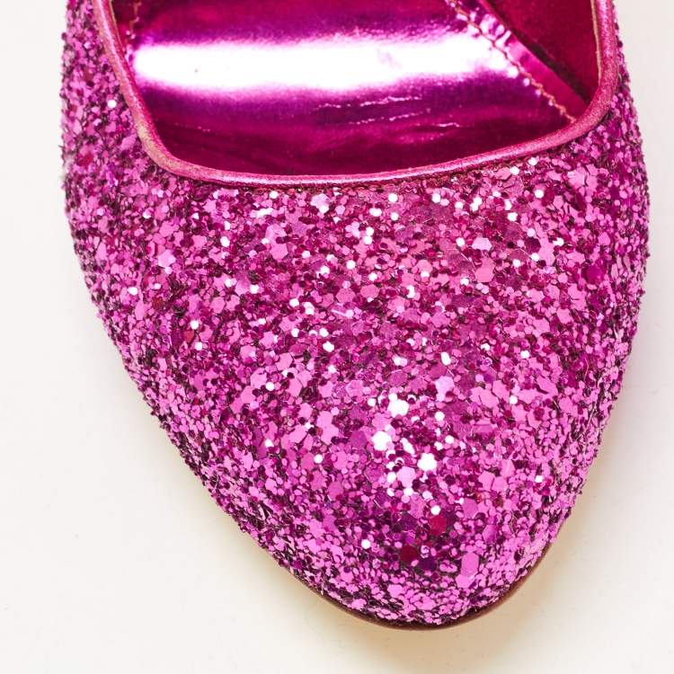 Pre Owned Miu Miu Purple Coarse Glitter Pumps Size 38