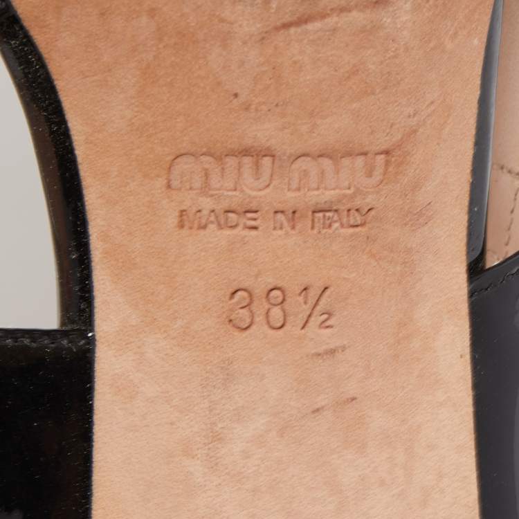 Pre Owned Miu Miu Black Patent Leather Crystal Embellished Heel Mary Jane Pumps Size 38.5