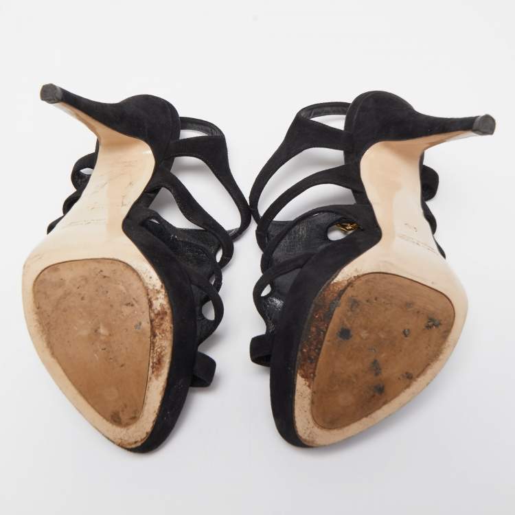 مملوكة مسبقًا Miu Miu Black Suede Strappy Platform Sandals Size 36