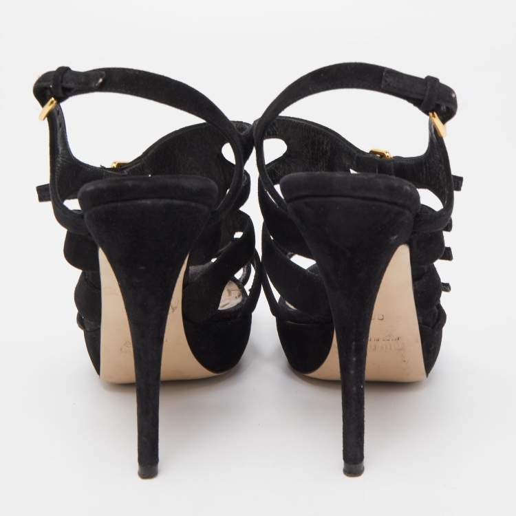 مملوكة مسبقً�ا Miu Miu Black Suede Strappy Platform Sandals Size 36