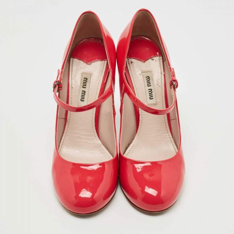 Pre Owned Miu Miu Pink Patent Leather Mary Jane Pumps Size 38