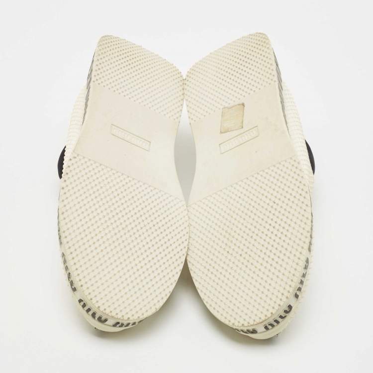 Pre Owned Miu Miu Cream Mesh Crystal Embellished Slip On Sneakers Size 37.5
