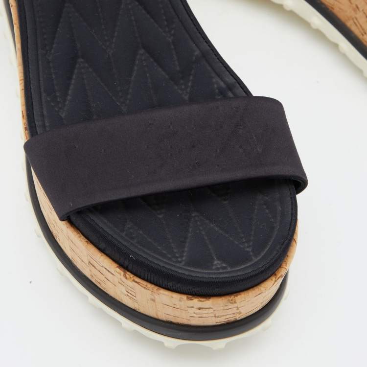 Pre Owned Miu Miu Black Satin Ankle Strap Platform Sandals Size 39.5