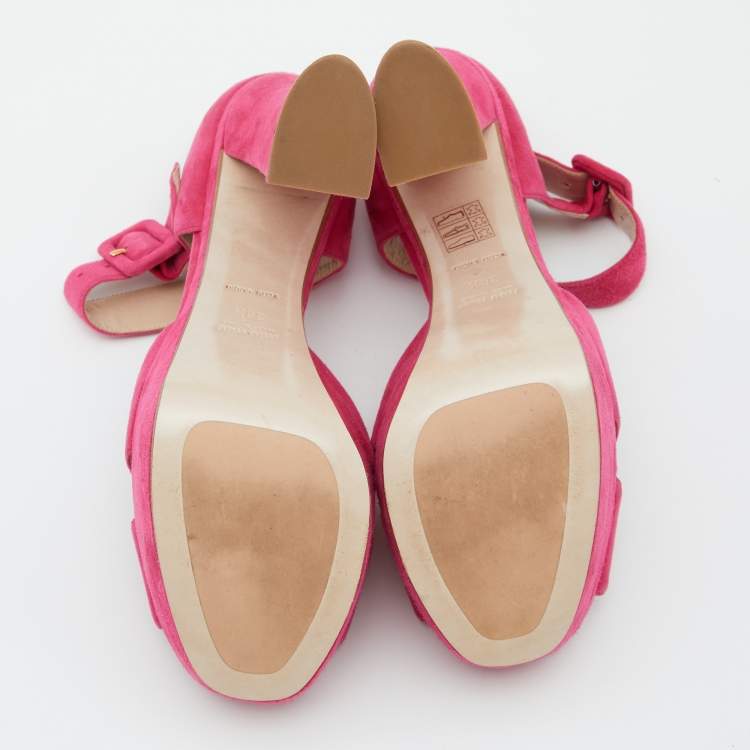Pre Owned Miu Miu Pink Suede Platform Block Heel Sandals Size 38.5