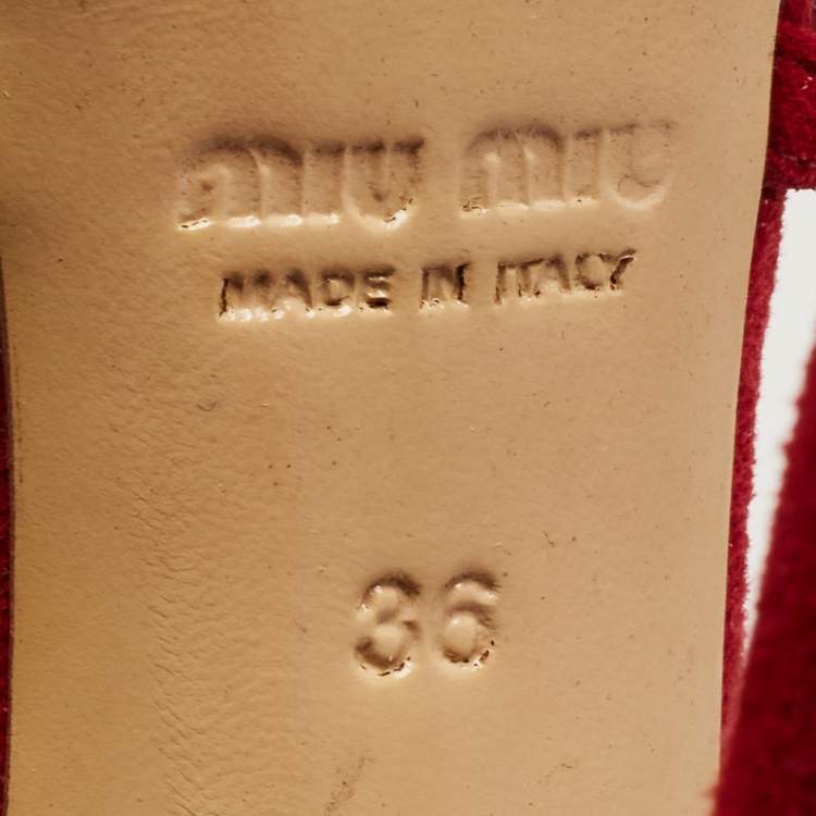 Pre Owned Miu Miu Red Suede Strappy Platform Sandals Size 36