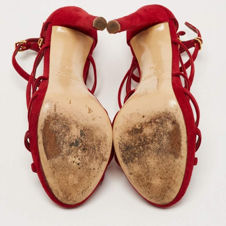 Pre Owned Miu Miu Red Suede Strappy Platform Sandals Size 36