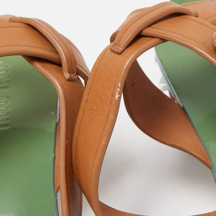 Pre Owned Miu Miu Brown Leather Crystal Embellished Heel Ankle Strap Sandals Size 36