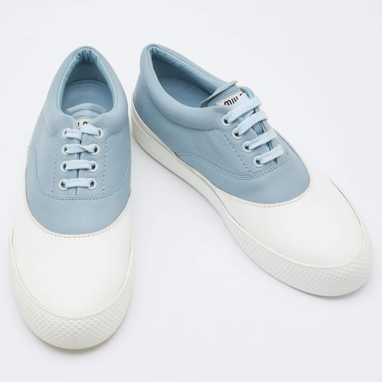 Pre Owned Miu Miu Blue/White Leather Lace Up Sneakers Size 38.5