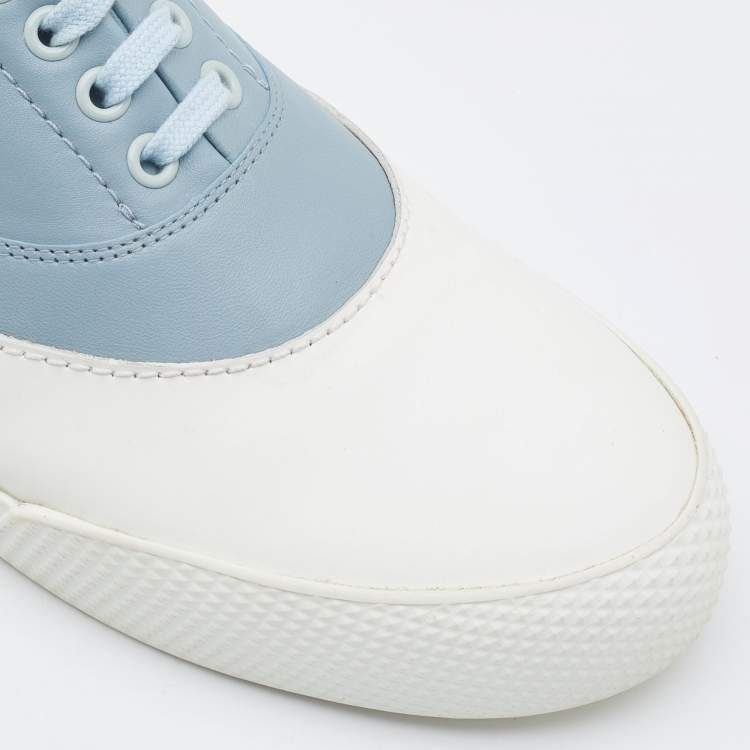 Pre Owned Miu Miu Blue/White Leather Lace Up Sneakers Size 38.5