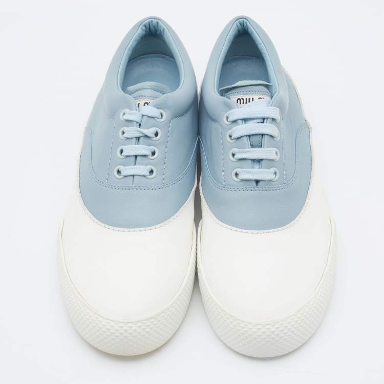 Pre Owned Miu Miu Blue/White Leather Lace Up Sneakers Size 38.5