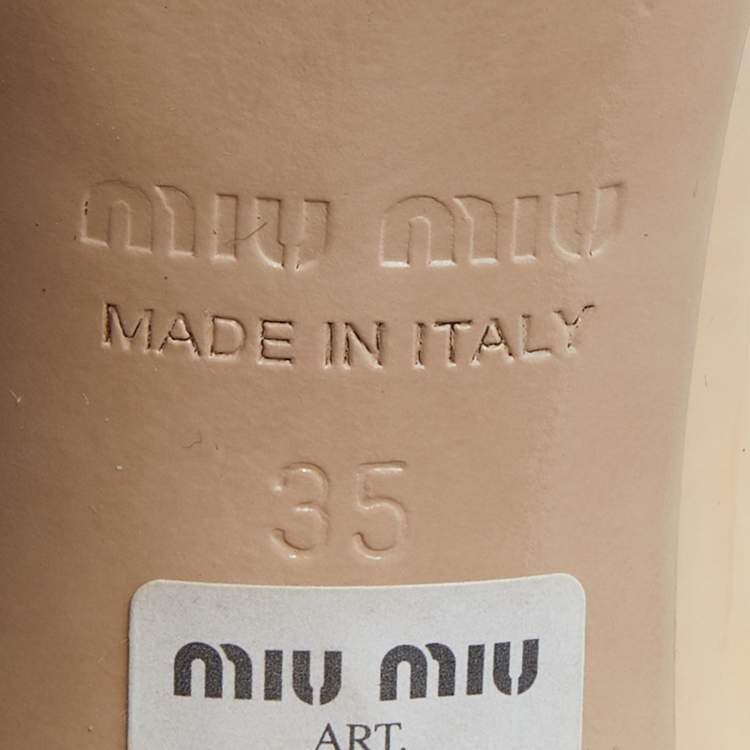 Pre Owned Miu Miu Light Pink Patent Leather Crystal Heel Sandals Size 35