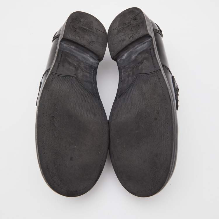 Pre Owned Miu Miu Black Leather Coin Penny Loafers Size 40