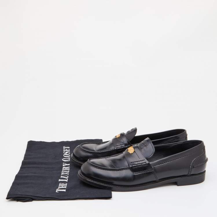 Pre Owned Miu Miu Black Leather Coin Penny Loafers Size 40