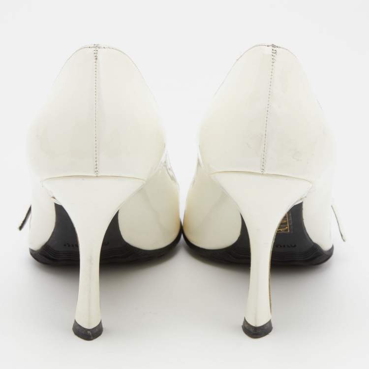 Pre Owned Miu Miu White/Black Patent Leather and Rubber Pumps Size 37.5