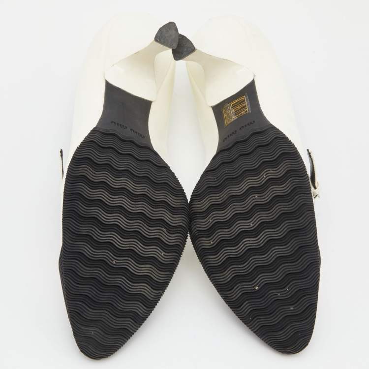 Pre Owned Miu Miu White/Black Patent Leather and Rubber Pumps Size 37.5