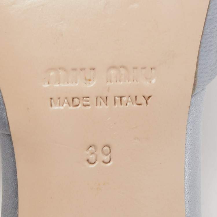 Pre Owned Miu Miu Two Tone Satin and Knotted Canvas Crystal Embellished Slide Sandals Size 39