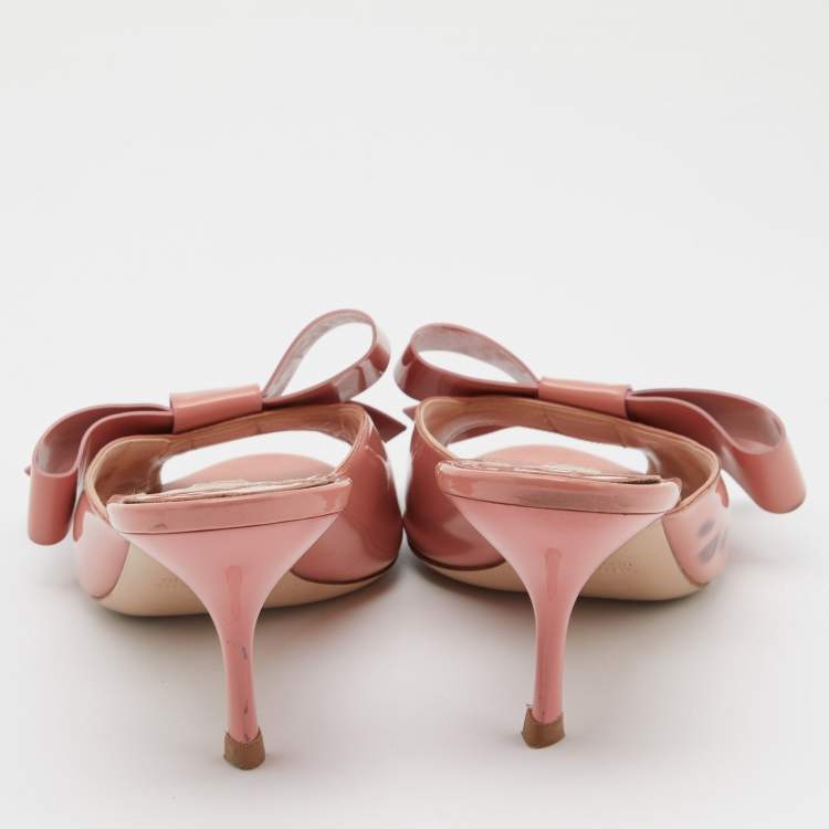 Pre Owned Miu Miu Pink Patent Leather Bow Slide Sandals Size 40