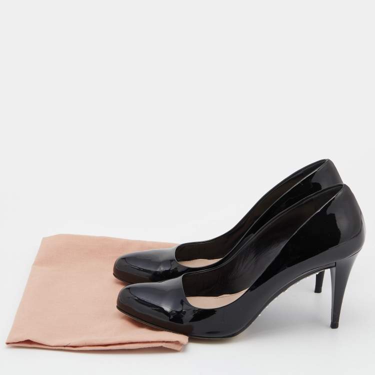 Pre Owned Miu Miu Black Patent Leather Studded Pumps Size 38.5