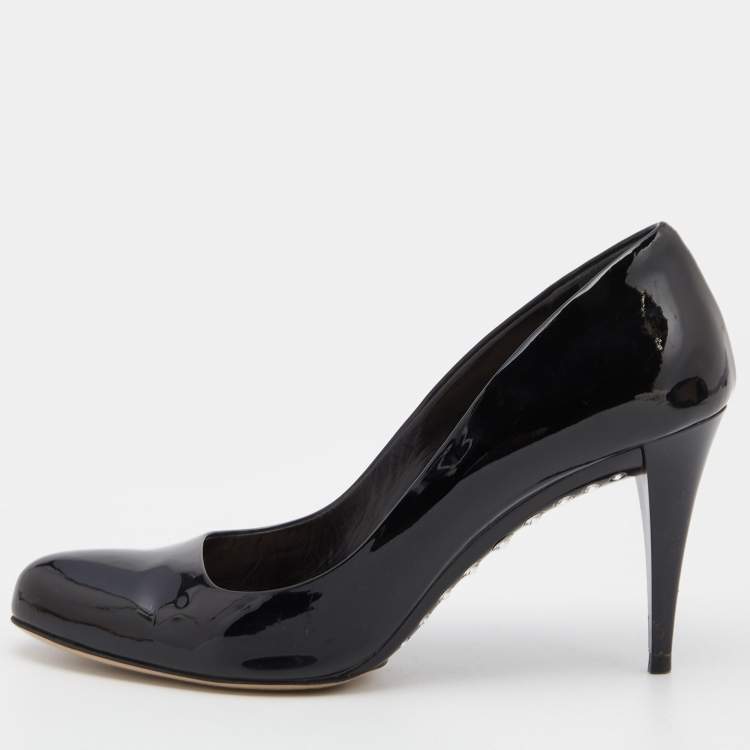 Pre Owned Miu Miu Black Patent Leather Studded Pumps Size 38.5