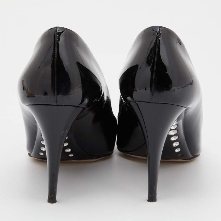 Pre Owned Miu Miu Black Patent Leather Studded Pumps Size 38.5