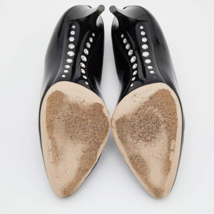 Pre Owned Miu Miu Black Patent Leather Studded Pumps Size 38.5