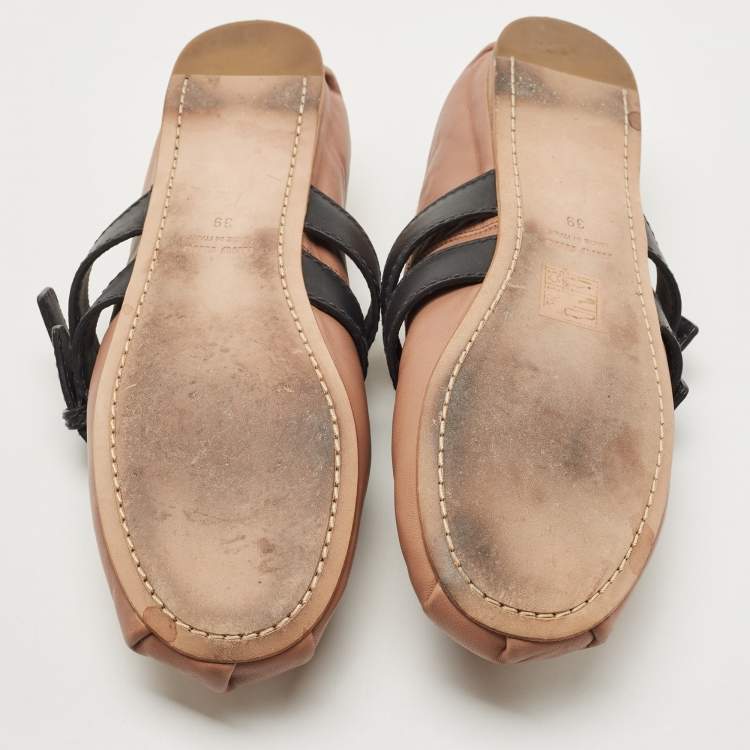 مملوكة مسبقًا Miu Miu Brown Leather Buckle Detail Bow Ballet Flats Size 39