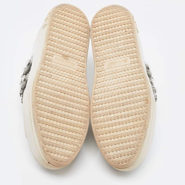 Pre Owned Miu Miu White Leather Crystal Embellished Platform Sneakers Size 37