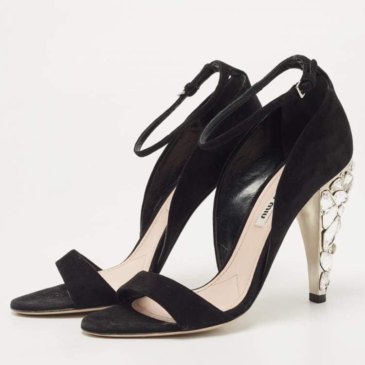 Pre Owned Miu Miu Black Suede Ankle Strap Sandals Size 37